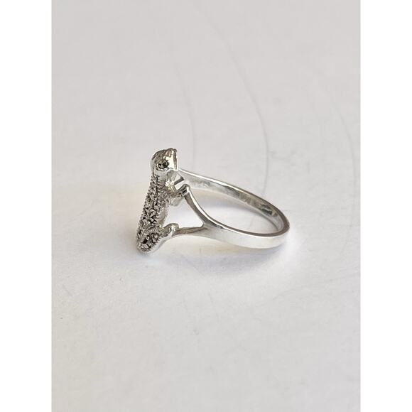 1980s Vintage .925 Sterling Silver & Marcasite Frog Ring Size 7.25 - Picture 3 of 5